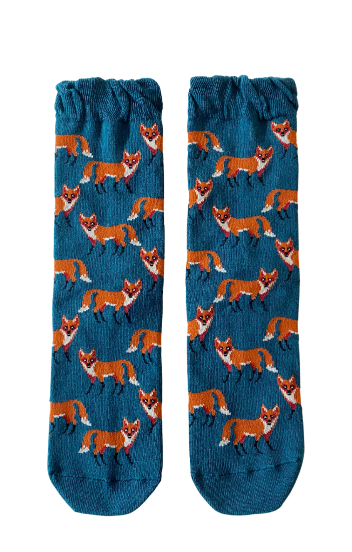 5395 foxy animaal holiday gift socks teal blue tabbisocks