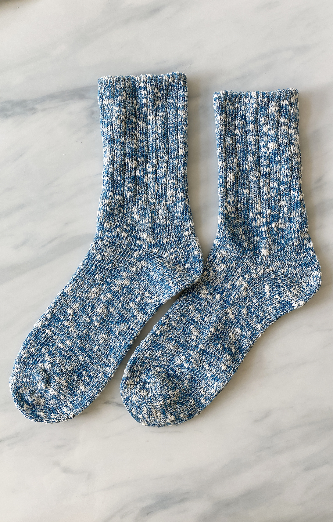 5443 teal blue slub crew socks organic cotton