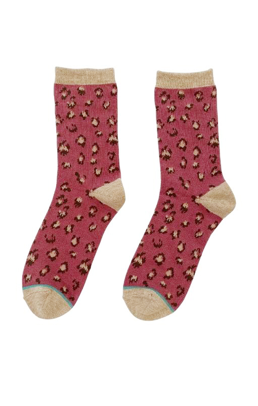 5521 leopard rose organic cotton crew socks